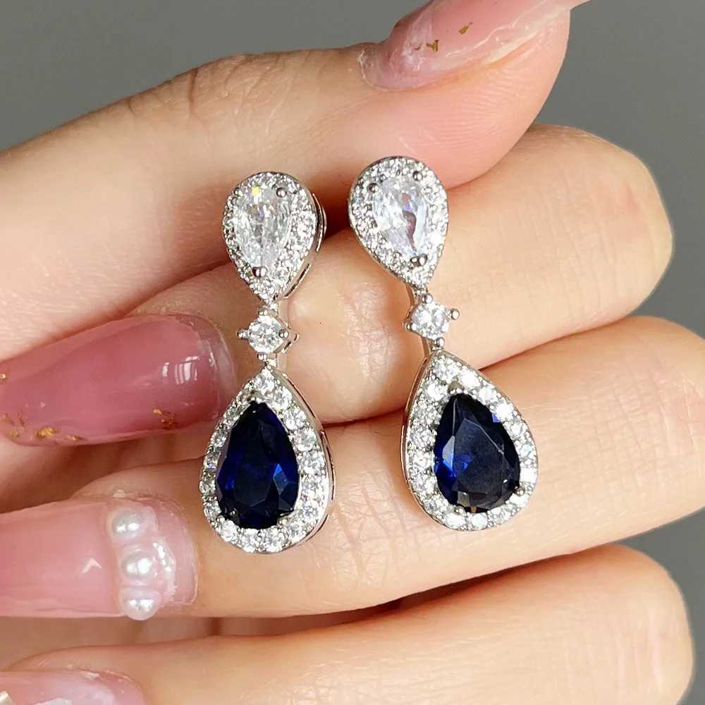 925 Sterling Silver Fashion Luxury Blue/White Pear CZ Drop Earrings New Engagement Wedding Ear Accessories for Women XJ250718