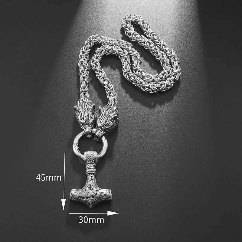 igh Quality Vintage Nordic Necklace Doub Wolf Thors Hammer Pendant Necklace Men Stainss Steel Jewelry Gift W250718