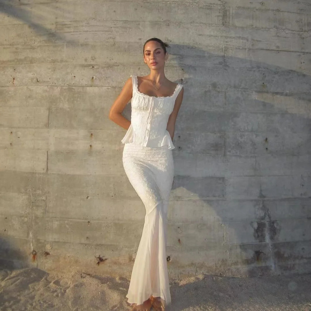 Suninheart Elegant and Beautiful Dresses Women in Summer 2 Piece Dress Set Beige Long Matching Set sexy mermaid skirt 250714