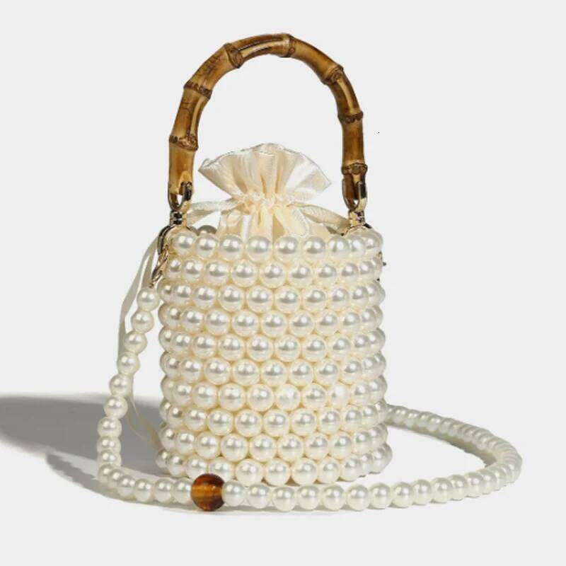 Bead Design Bucket Women's 2025 New Pearl Chain Bamboo Section Handbag Shoulder Crossbody Bag