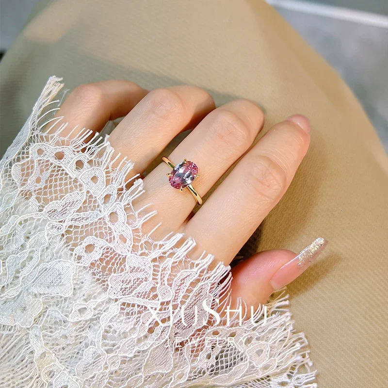 Afghan Dreamy Pink Tourmaline 925 Silver Ring Egg Minimalist Ins Style Light Daily Fairy 250715