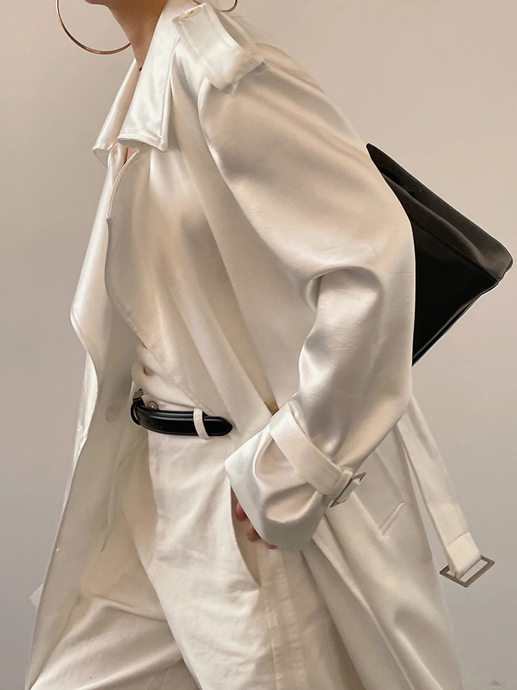 YERMORA white double-breasted eleGant trench for women lapel long sLeeve windbreaker fashion spring autumn 2025 A274 250715