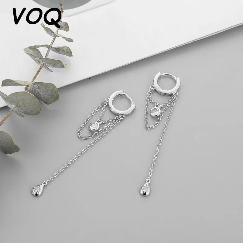 VOQ Silver Color Long Tassel Water Drop Shape Earrings for Women Handmade Jewelry 250715