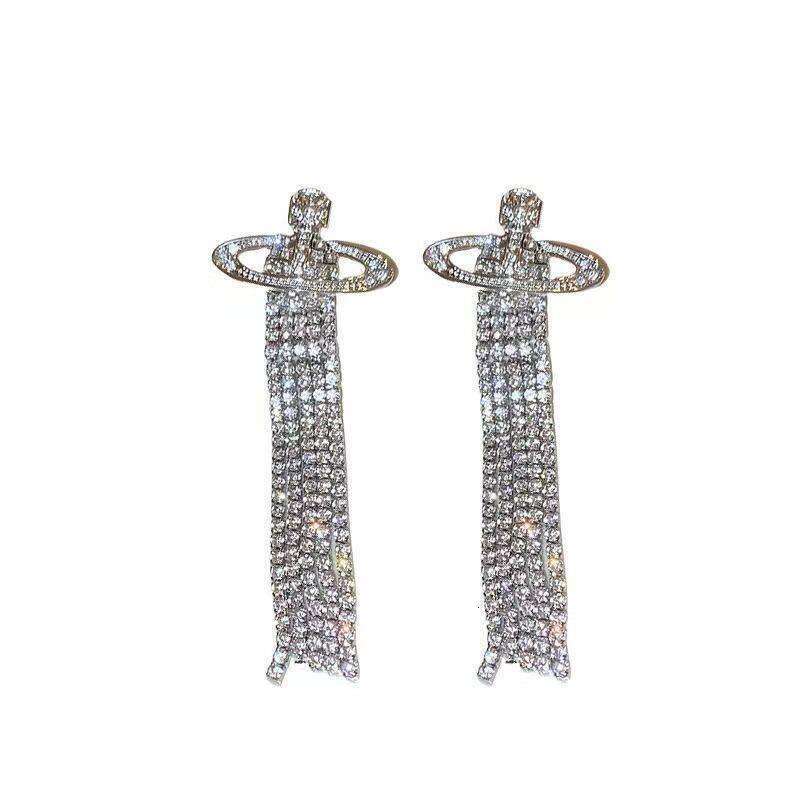 Dongju Saturn Invitation Sexy Explosive Super Shiny Planet Long Elegant Versatile Tassel Earrings Make Face Look Smaller