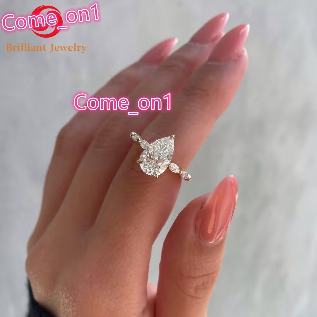 Factory Price 14K 18K Solid Gold Mossanite Ring 7x9mm 3CT VVS1 Pear Moissanite Rings for Engagement Wedding