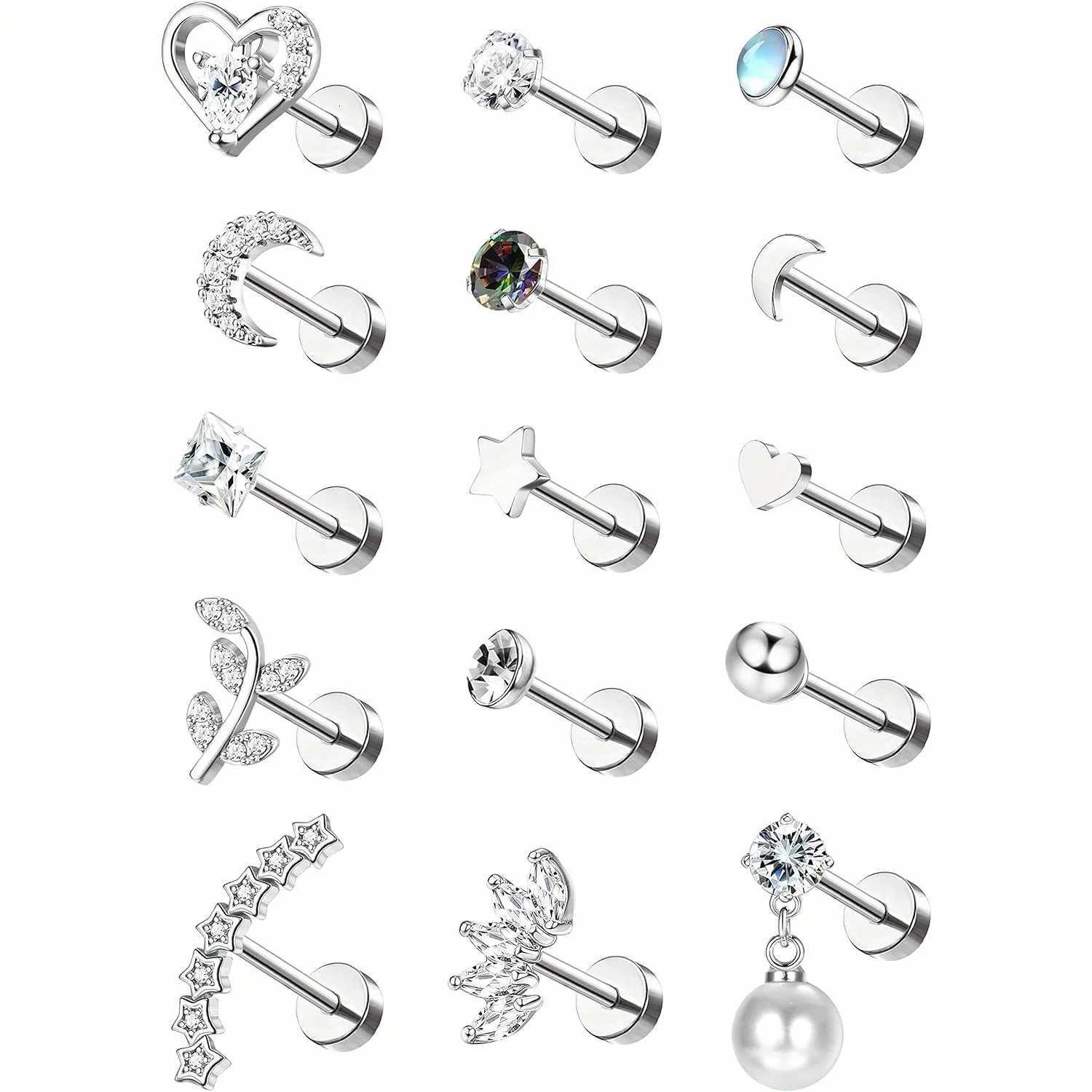 Drperfect Stainless Steel Cartilage Stud Earrings for Women Opal Star Pearl Earring Studs Flower Studs Ear Piercing Jewelry XJ250718