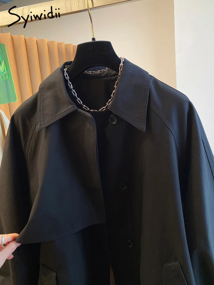 Syiwidii Trench Coat for Women 2025 Oversized Cargo Coats Outerwear Female Spring Autumn Loose Korean Fashion Mid-Length Jacket 250716