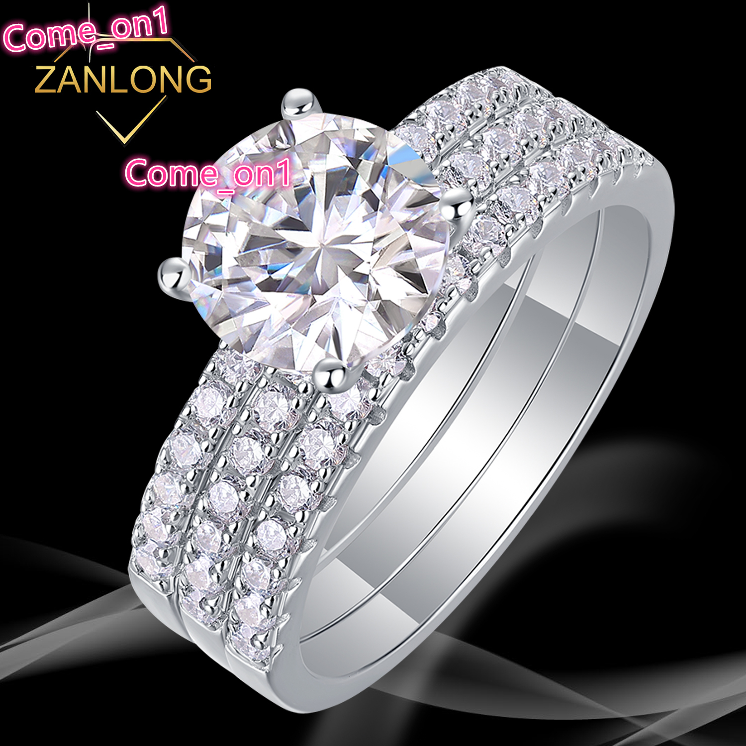 Zanlong 13772 2CT Stylish Elegant Womens Engagement 18K White Gold Plated Moissanite Diamond Ring Stackable Eternity Diamonds