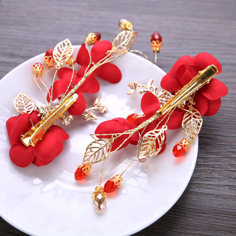 Korean bridal headdress Chinese red butterfly hair accessories new wedding accessories bridal jewelry three-piece suit