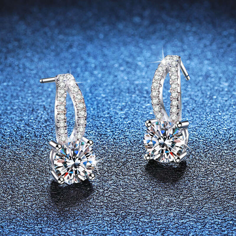 Ins Style High-end Feel D Color 1 Carat Moissanite Earrings for Women 07a