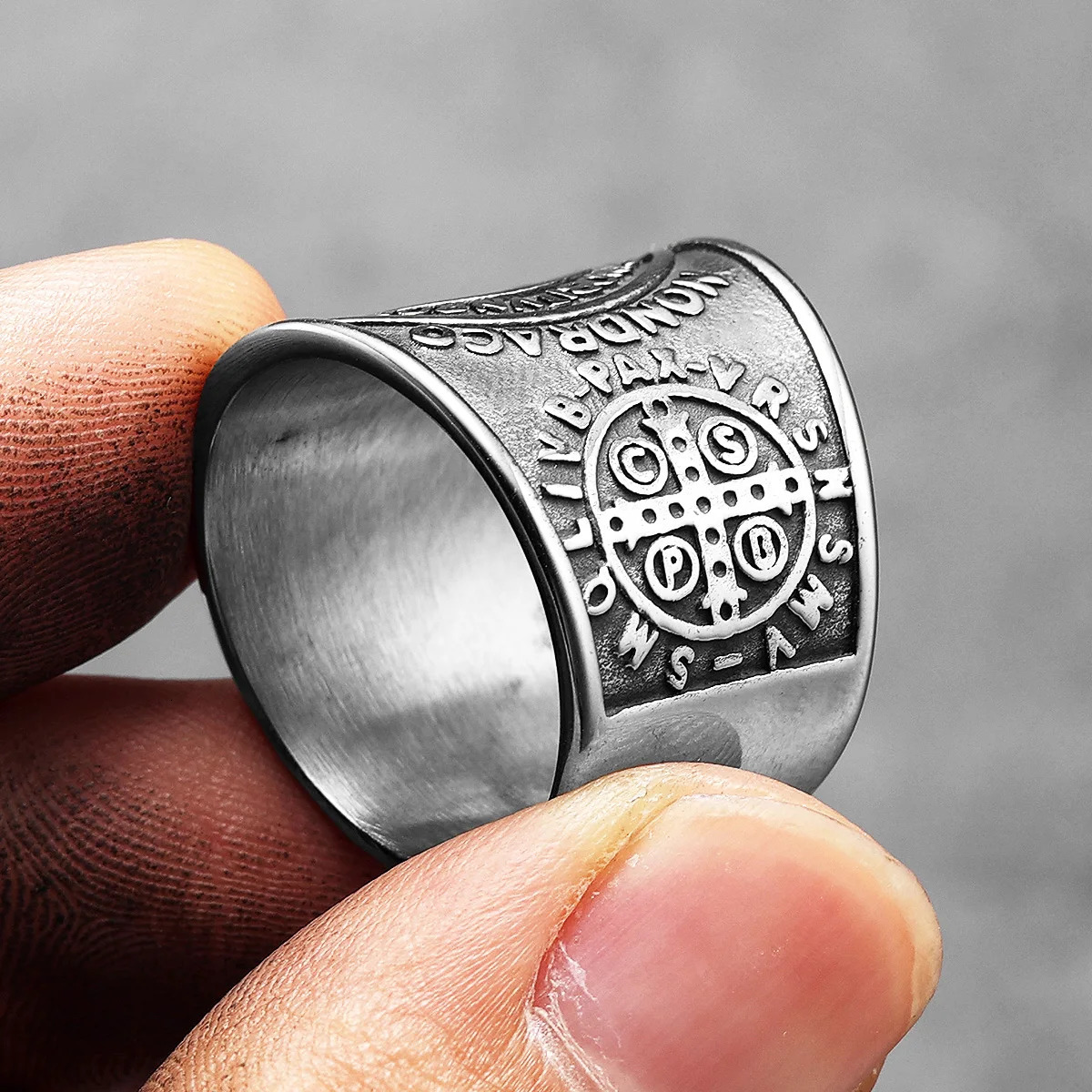 Saint Benedict Exorcism Amulet Men Rings Stainless Steel Women Jewelry Punk Rock Cool Stuff Fashion Accessories Gift Wholesale 250717