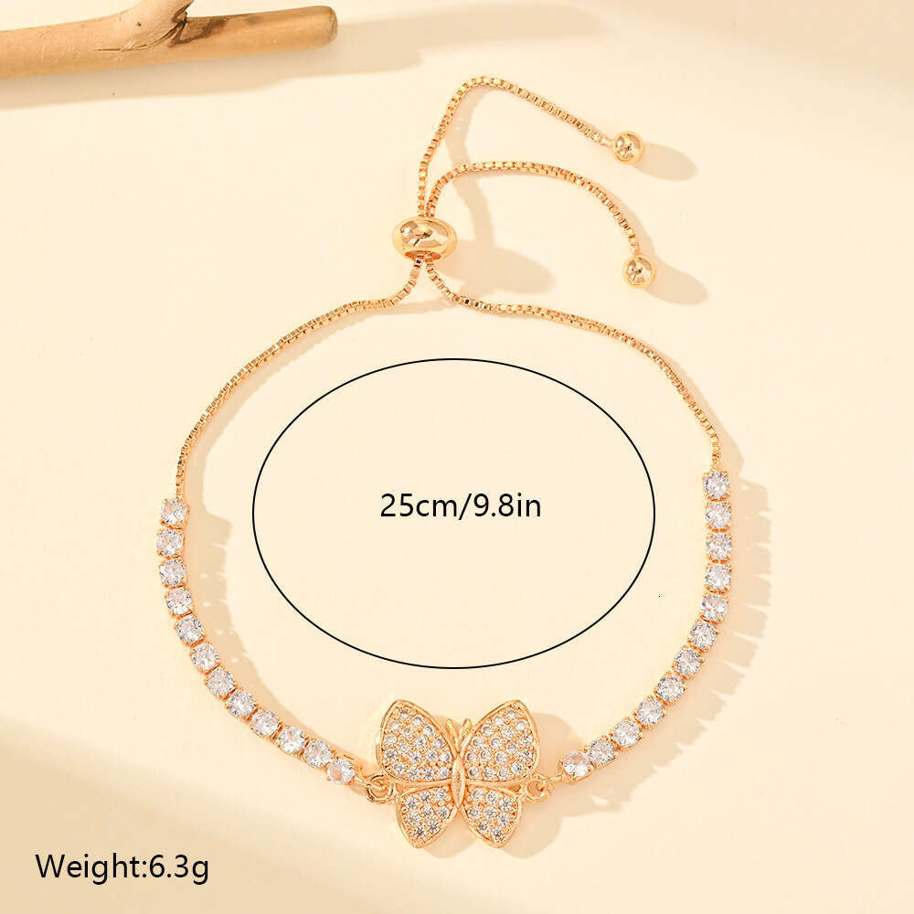 Light Inlaid Butterfly Bracelet for Women, Ins Fashion High-end Full Dia Adjustable Push-pull Chain Jewelry
