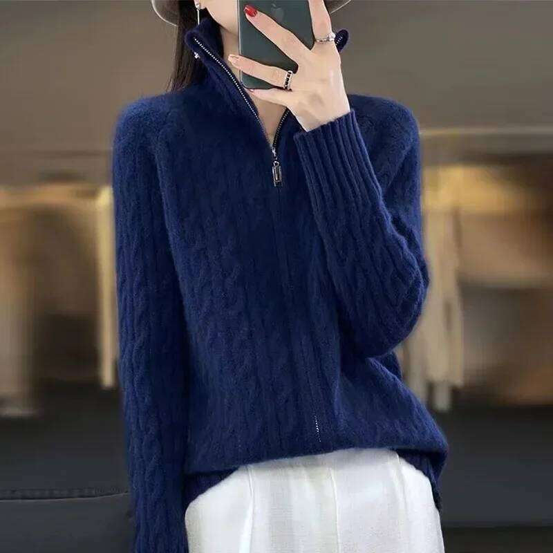Autumn Winter Sweater Cardigan Women Merino Wool Thickening Lapel Pullover Loose Casual Cashmere Knitwear Long Sleeve Tops 2024 MDNG