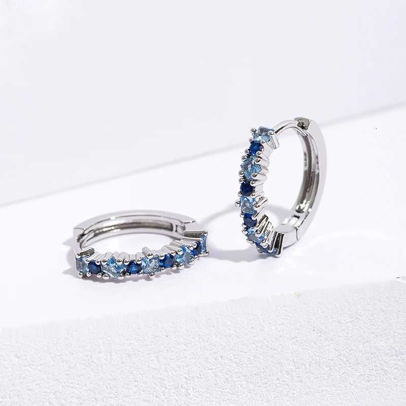 Blue Zircon Squares and Circles Alternate Hoop Earrings Geometric Design Delicate Copper Moissanite Womens Jewelry New Arrival XJ250718