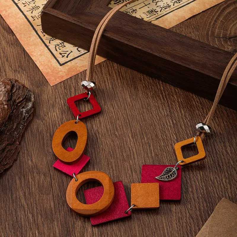Geetric Wood Accory Wens Bib Necklace Vintage Ethnic Statement Pendants Necklaces for Wen Daily Wear Fashion Jewelry W250718