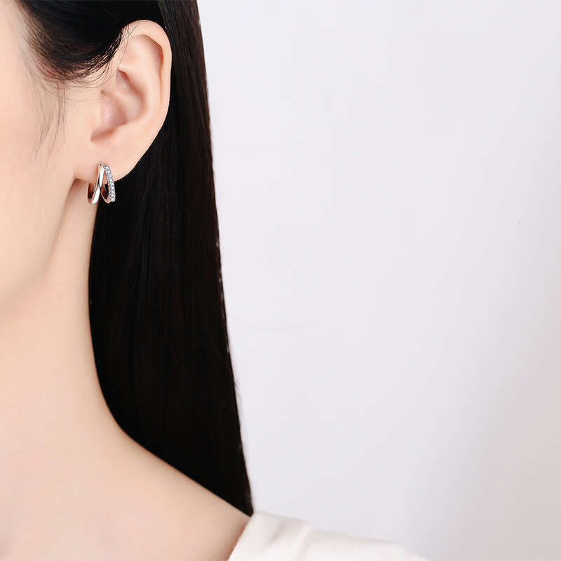 S Pure Sier Full Dia French Design Earrings 15 Points D Color Moissanite Studs 81b