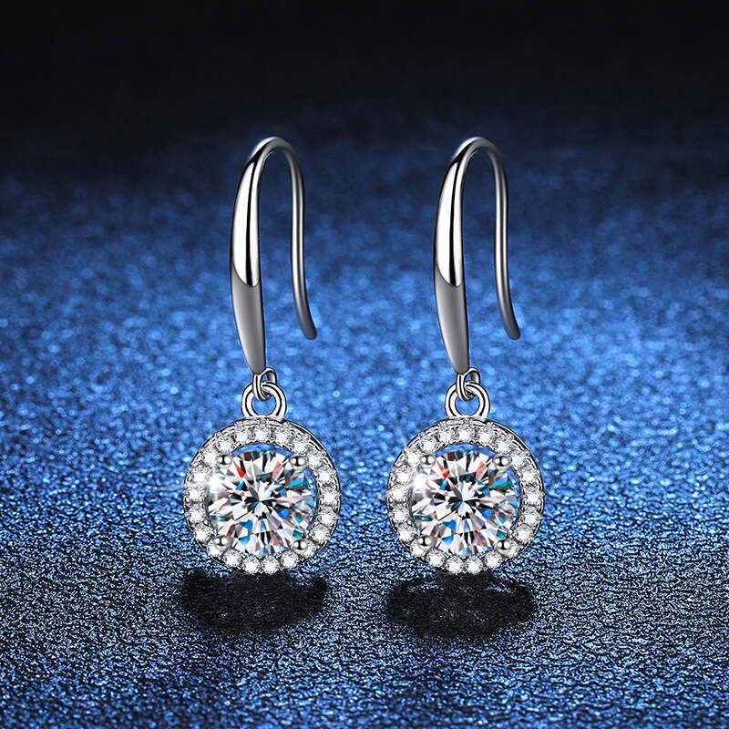 S Sier Earrings Hooks Women Moissanite Stone Jewelry Classic Round Bag Ear Drops Exquisite Quality cea