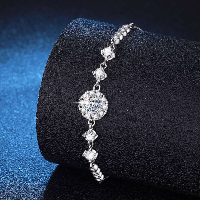S Pure Sier New Round Bag Korean and Japanese High-end Feel 50 Points Moissanite Bracelet Adjustable 0a2