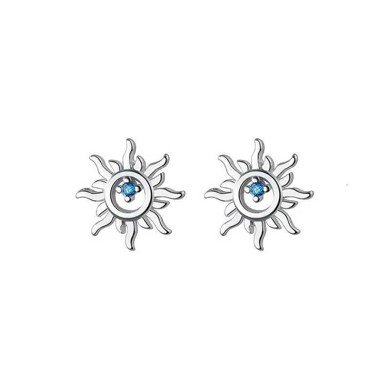 925 Sterling Silver Blue Zircon Sun Small Stud Earrings For Women Piercing Elegant High Fine Jewelry Best Seller XJ250718