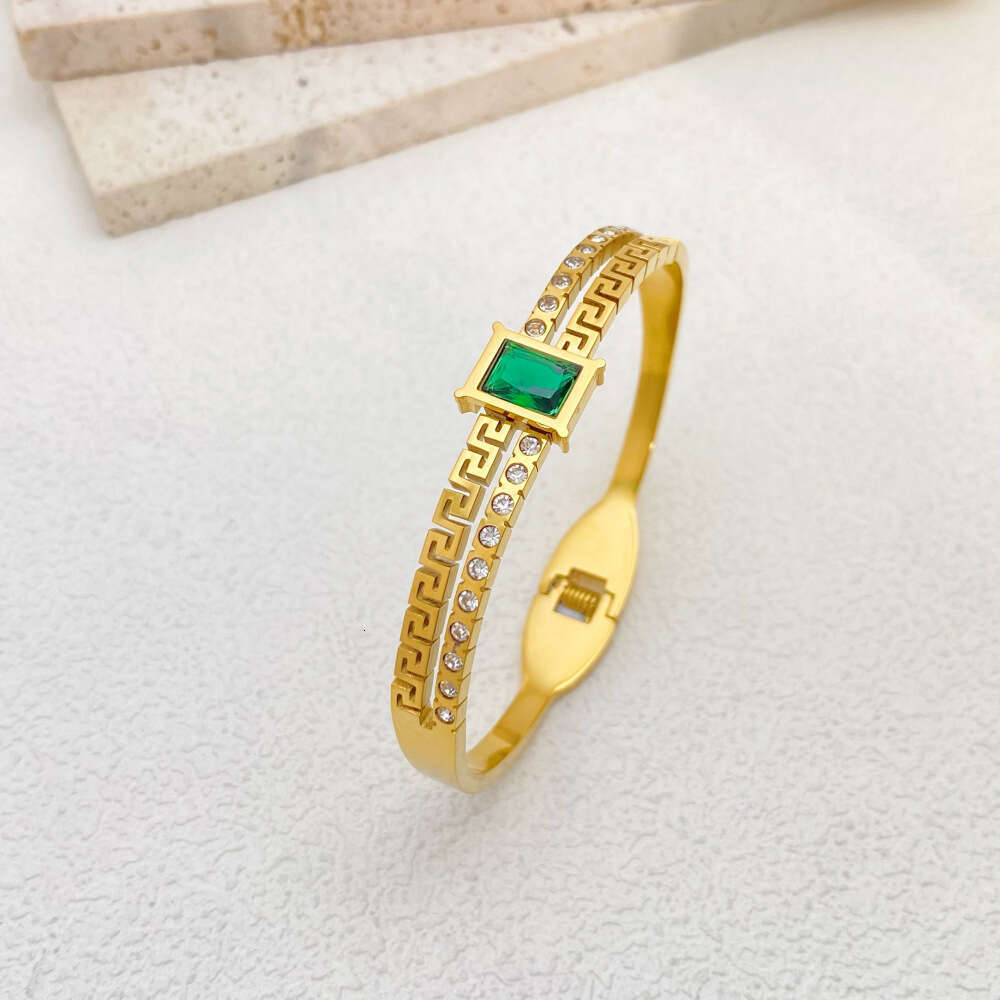 Stainless Steel Emerald Bracelet Light Simple Zircon Great Wall Pattern Hand Women's Fashion Jewelry Accessories