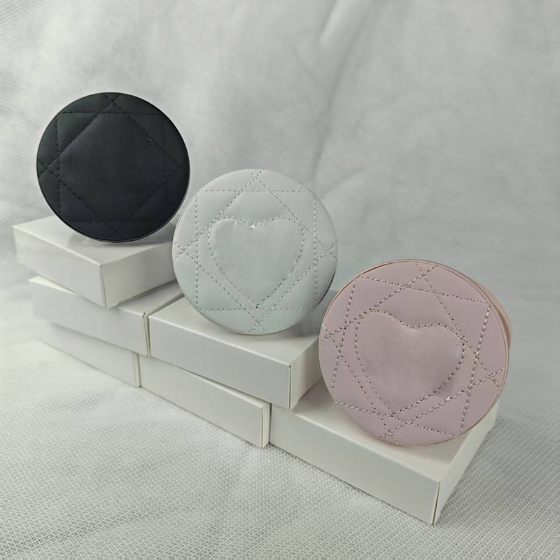 Round Folding Double Facettes Makeup Mirror Portable Compact Mirrors Leather Hd Cosmetic Mirror with Gift Box
