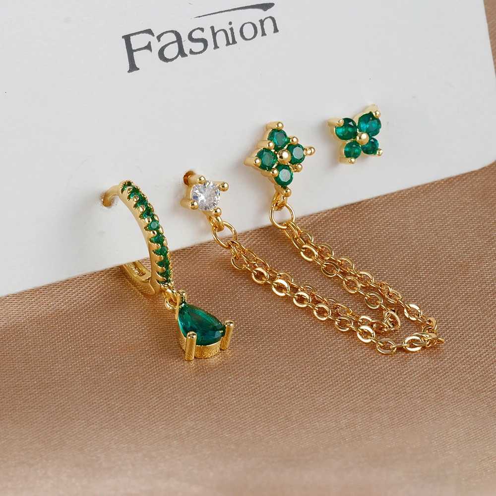 3PCS Set Stainless Steel Crystal CZ Butterfly Ear Stud Earrings Gold Plated Pendant Water Drop Cartilage Earrings Piercing Jewelry XJ250718