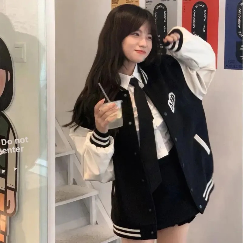 Womens Baseball Jacket Of The Season Autumn Style American Retro Patchwork Color Print College Style INS Windbreak 250711