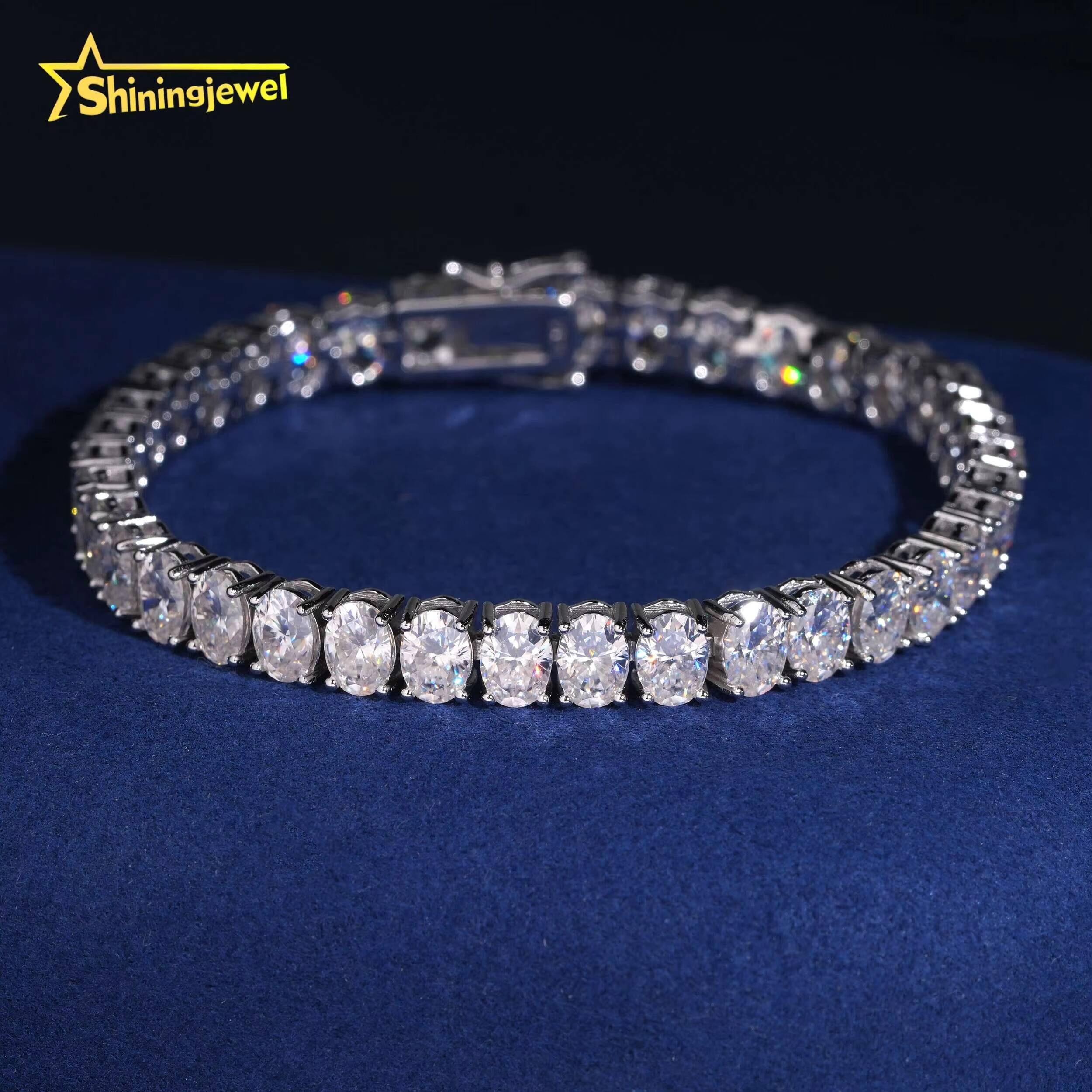 New Fashion Iced Out Oval Tennis Chain 925 Silver Moissanite Diamond 5*7mm 1Carat Tennis Necklace Pass Diamond Tester