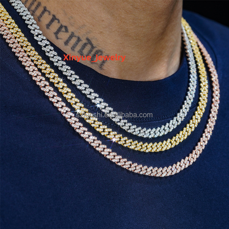 Miami Hip Hop 925 Sterling Silver 10mm VVS Moissanite Diamond Cuban Link Chain Bracelet Iced Out Mossanite Jewelry for Men Women