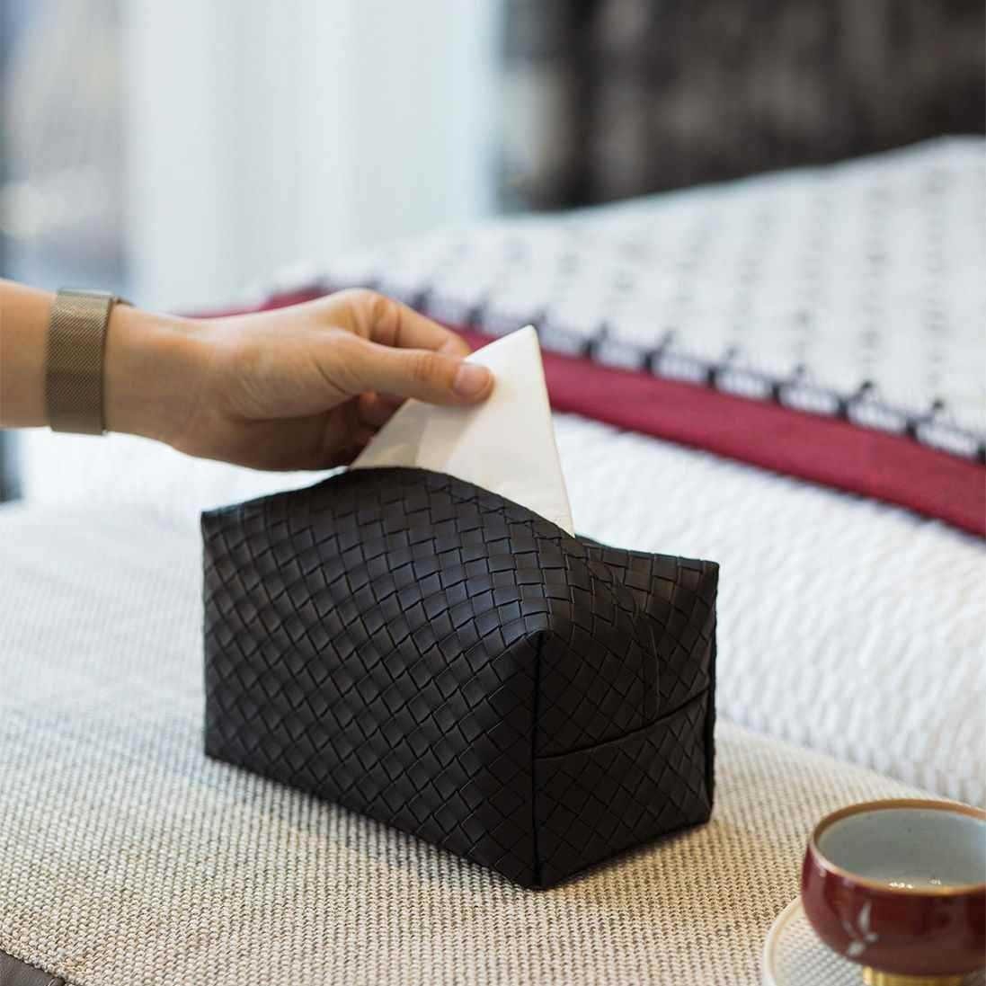 Woven Living Room Light Leather Tissue High-end Home Coffee Table Napkin Storage Box ddmythur