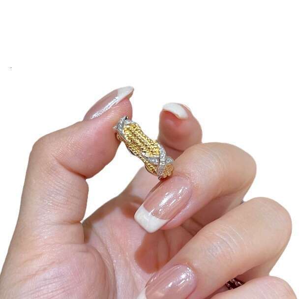 Light Luxury High-end Versatile Braided Cross Color-block Design Vintage Style Designer Jewelry Inlaid Diamond Niche Women's Index Finger Ring