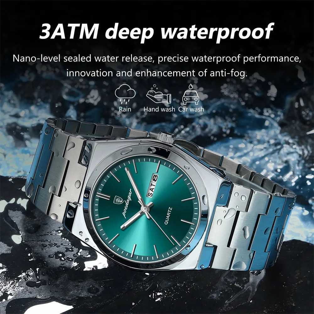 POEDAGAR Luxury Quartz Man Wristwatch Sport Men Watches Waterproof Luminous Date Week Stainless Steel Mens Watch Male Reloj W250718