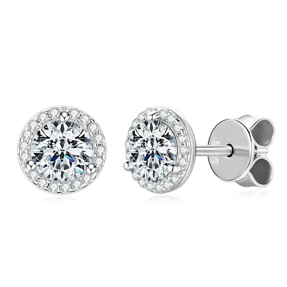 Moissanite Full Dia Round Bag Live Versatile s Pure Sier One Carat Earrings