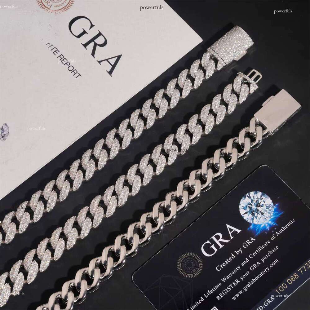 High Quality Jewelry Hip Hop Style Iced Out Sier 13mm 2 Row VVS Moissanite Cuban Chain Necklace