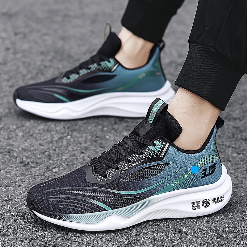 Men's Sports Lightweight Breathable Mesh Shock Absorption Carbon Plate Soft Sole Boys Students Running Shoes