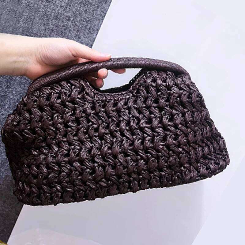 New Hhand Woven Ladies Handbag Straw Shoulder Fashionable Raffia Crossbody Beach Summer Versatile Women's Bag