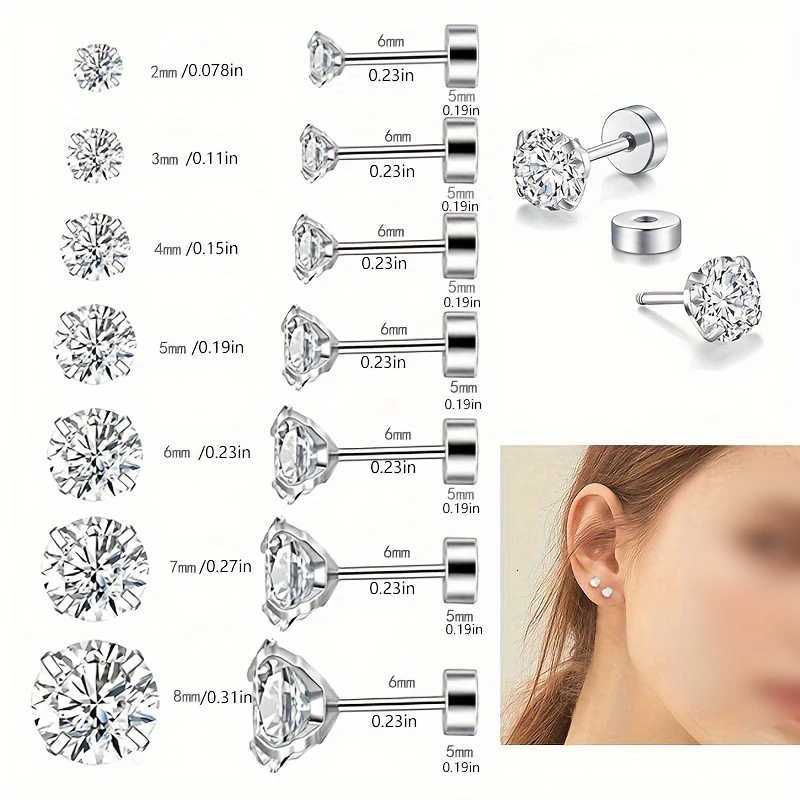1 Pair Stainless Steel Tragus Stud Earrings for Women Men Round Cubic Zirconia Flat Back Screw Back Ear Piercing 2-8MM Jewelry XJ250718