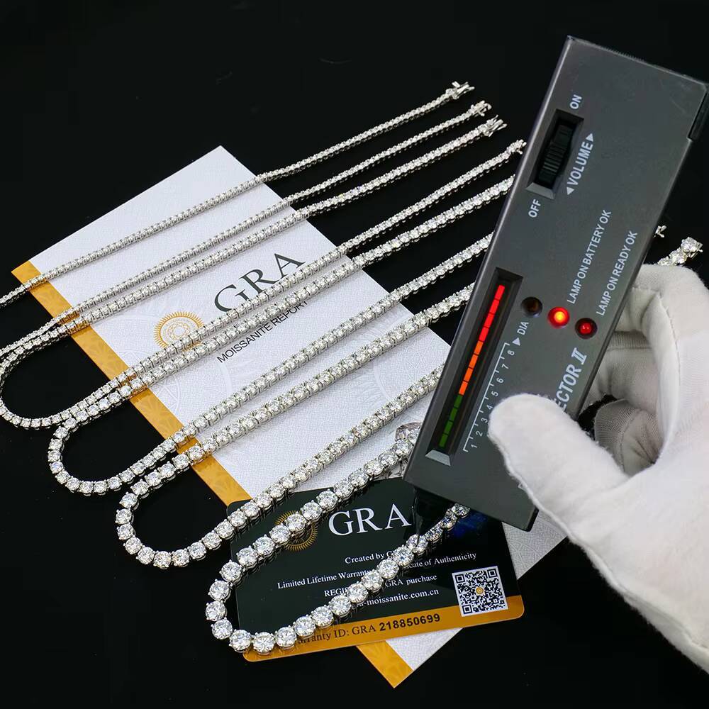 2-6mm Hiphop 925 Silver Cluster Iced Out Vvs Gra Certified Diamond Mossanite Moissanite Jewelry Necklace Tennis Chain for Man