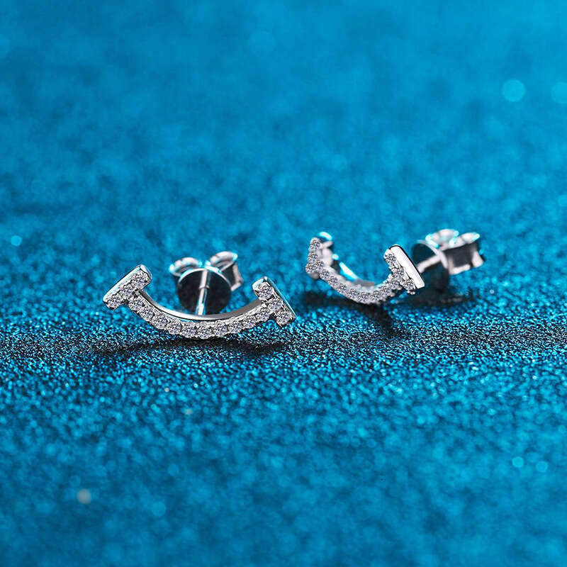 Smiley Face S Pure Sier Moissanite Full Dia Internet Celebrity Personality Geometric Earrings 756