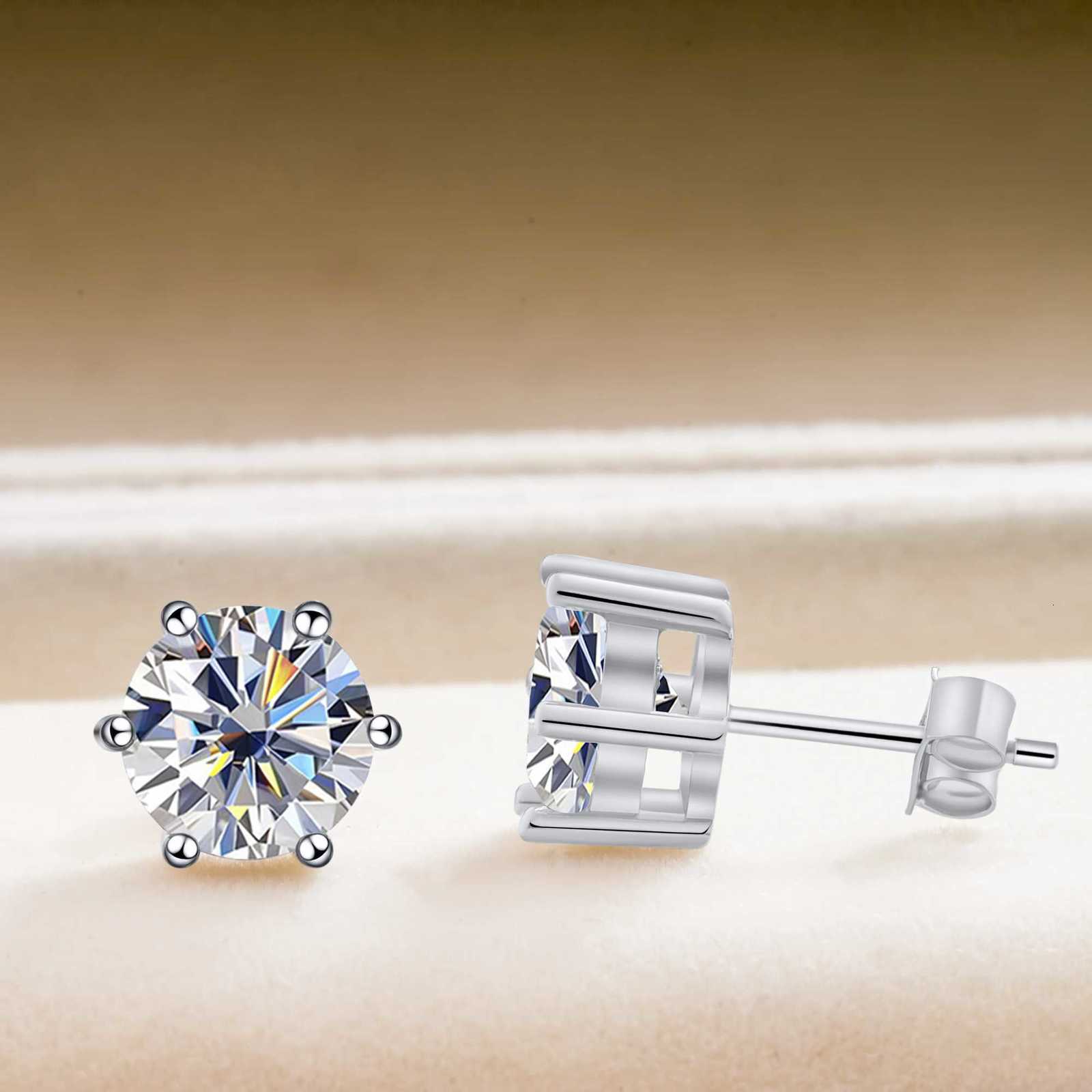 925 Sterling Silver Plated Wedding Fine Jewelry Gift TY D Color Brilliant Round Cut Lab Moissanite Dia Stud Earrings For Women XJ250718