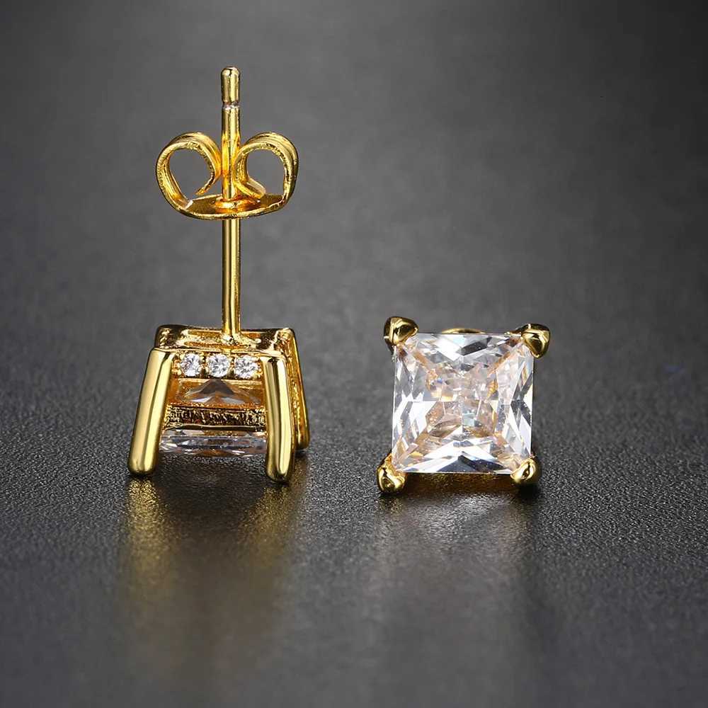 Square Crystal Studs Earrings Men Vintage Simple Ch Claws AAA+ Cubic Zirconia Hiphop Accessories Gold Color Ear Jewelry OHE147 XJ250718