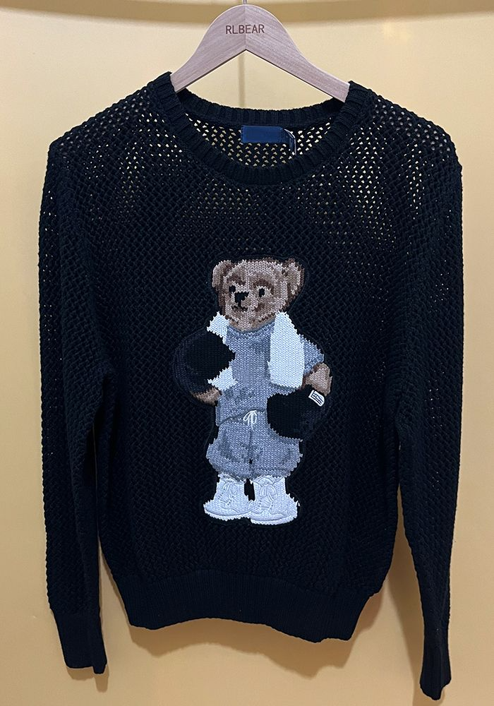 Bear-Cotton Black Crewneck Jumper Sweater