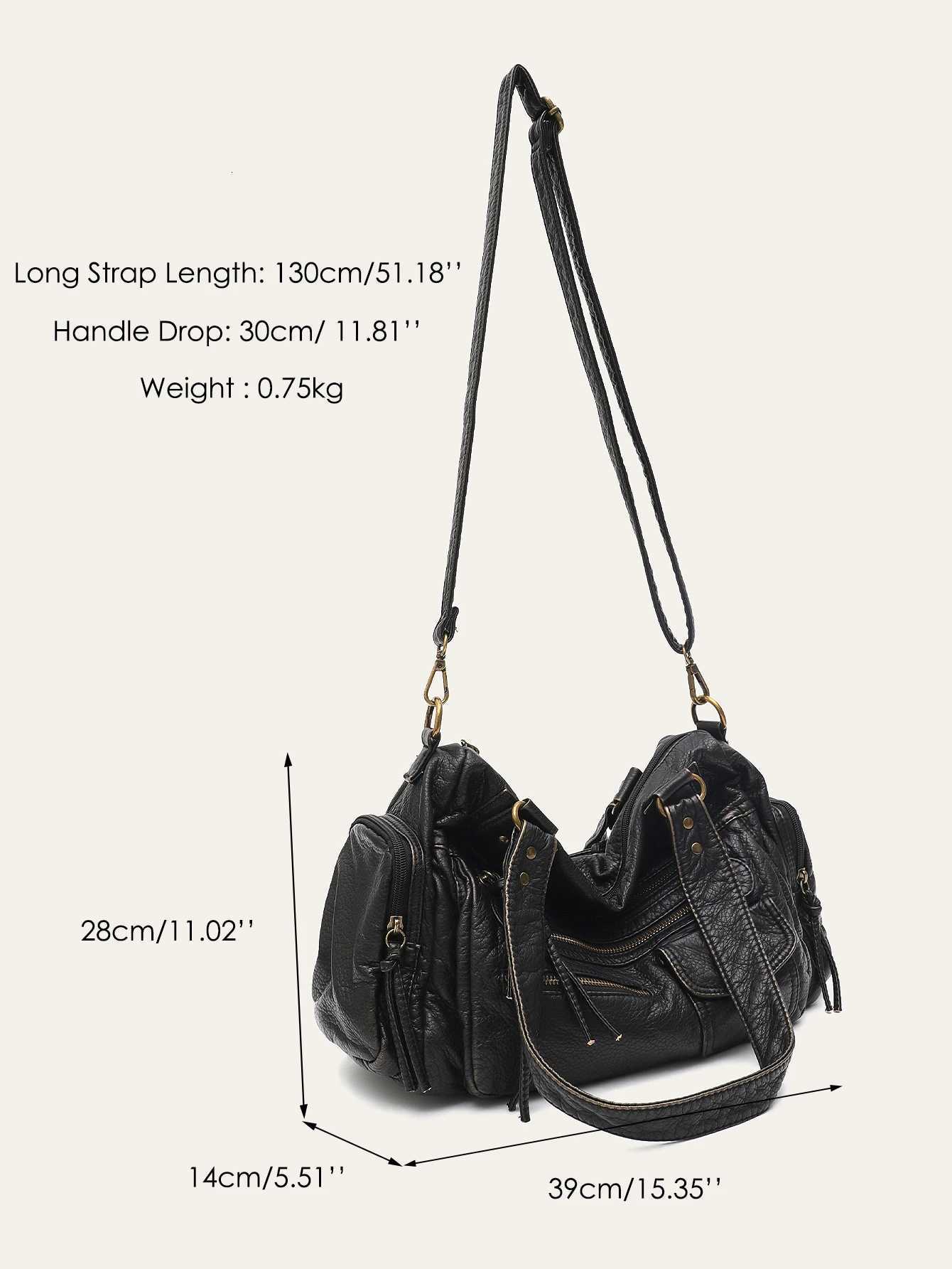 Vintage Wen Unisex B-off Color Wed PU Vegan Leather Zip Pockets Shoulder Crossbody Bag Large Casual Daily Travel Y250718