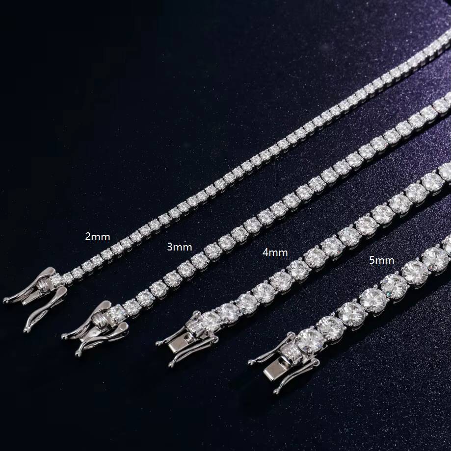 Moissanite Tennis Necklace 925 Sterling Silver 2mm 3mm 4mm 5mm Lab Grown Moissanite Stone Customized Tennis Necklace