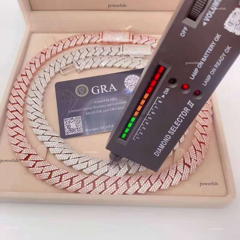 High-Quality 15mm 18inch Vvs Moissanite Cuban Chain Mossan Hip-Hop Necklace