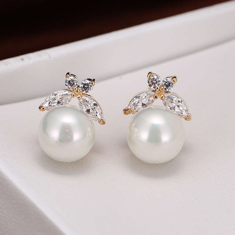 Trendy Simple Pearl Zircon Copper Drop Earrings Jewelry