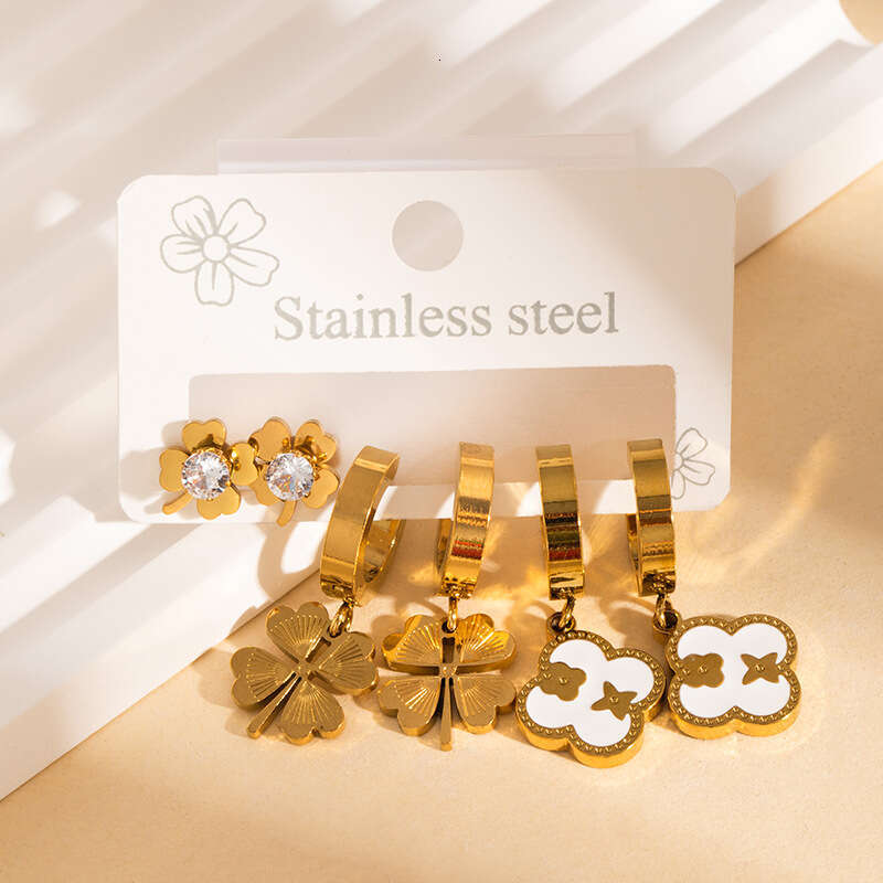 New Devil's Eye Stainless Steel Earring Set High-end Elegant Versatile Water Drop Earrings for Women