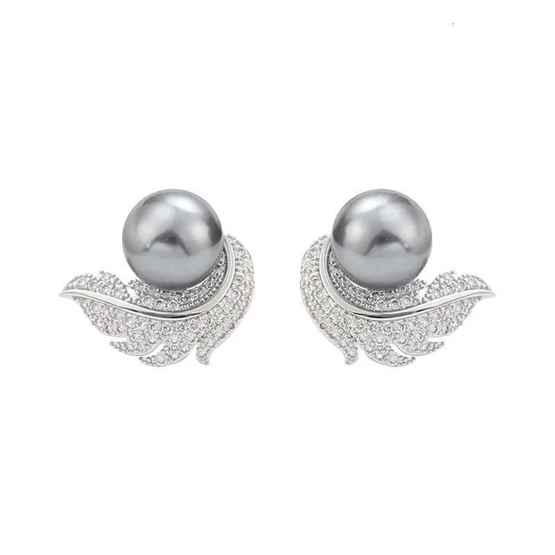 8-Color Feather Design White/Black Simulated Pearl Stud Earrings for Women Aesthetic Bride Wedding Earrings Luxury Trendy Jewelry XJ250718