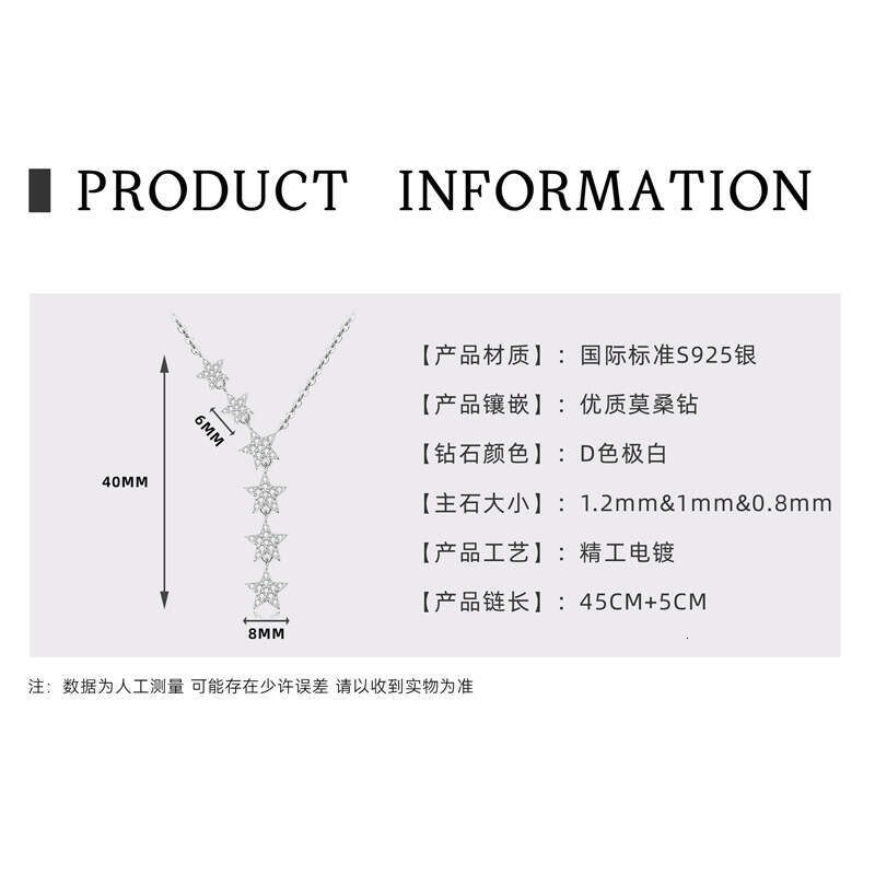 Sparkling Full Dia S Sier Necklace 2024 Niche Light Moissanite Star Pendant for Women