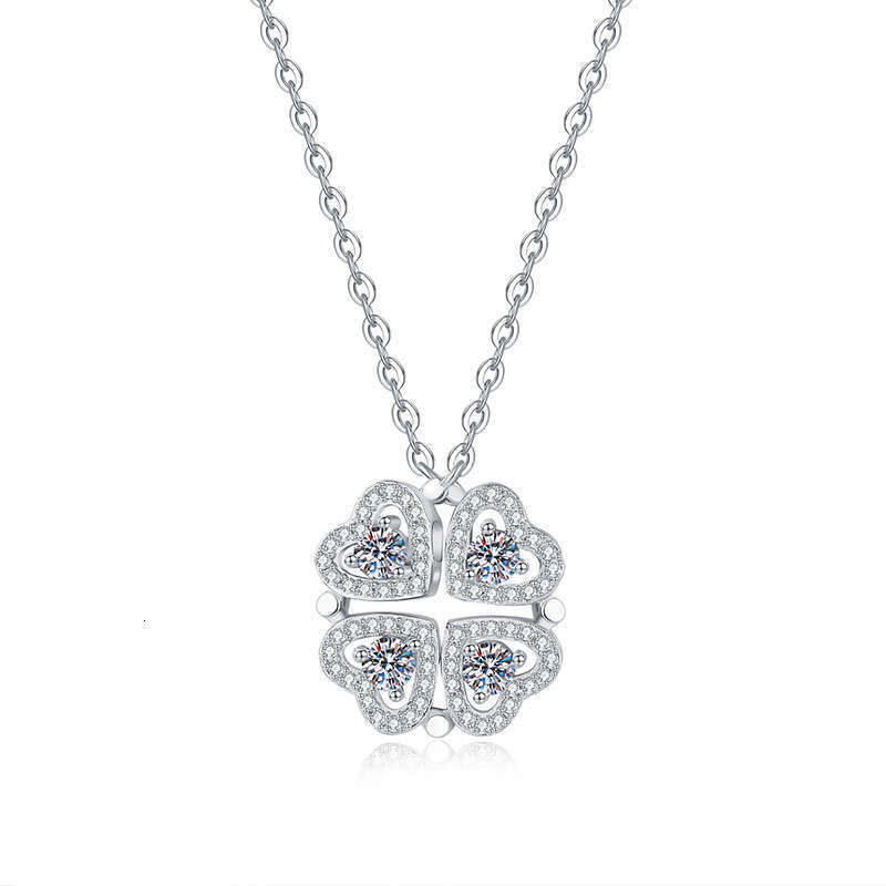 High-Quality S Pure Sier with Pendant Double-Wear Four-Leaf Clover D Color Moissanite Necklace edf
